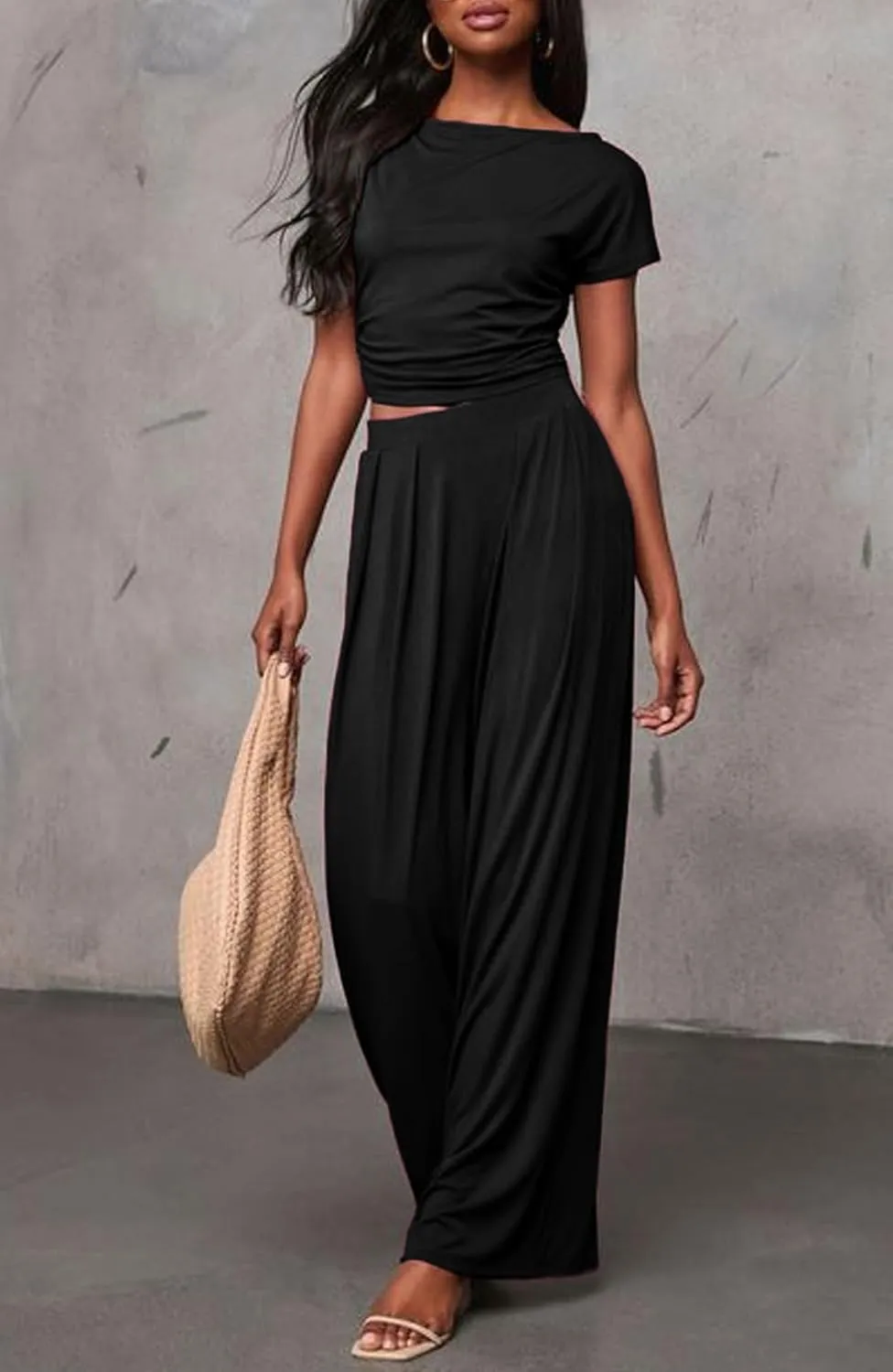 2 Piece Sets for Women Summer Crop Tops, Wide Leg Palazzo Pants Matching Lounge Sets for Women Vacation Outfits