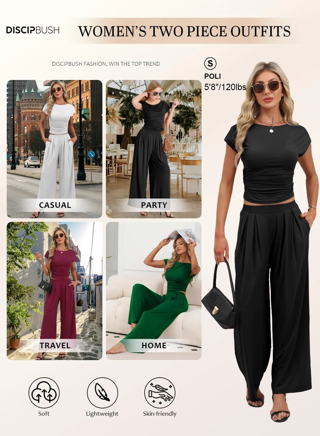 2 Piece Sets for Women Summer Crop Tops, Wide Leg Palazzo Pants Matching Lounge Sets for Women Vacation Outfits