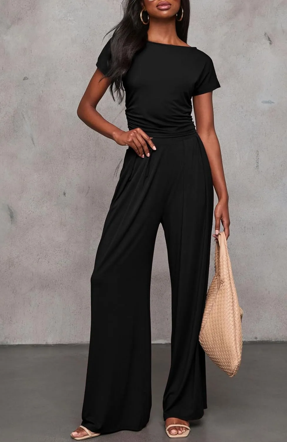 2 Piece Sets for Women Summer Crop Tops, Wide Leg Palazzo Pants Matching Lounge Sets for Women Vacation Outfits
