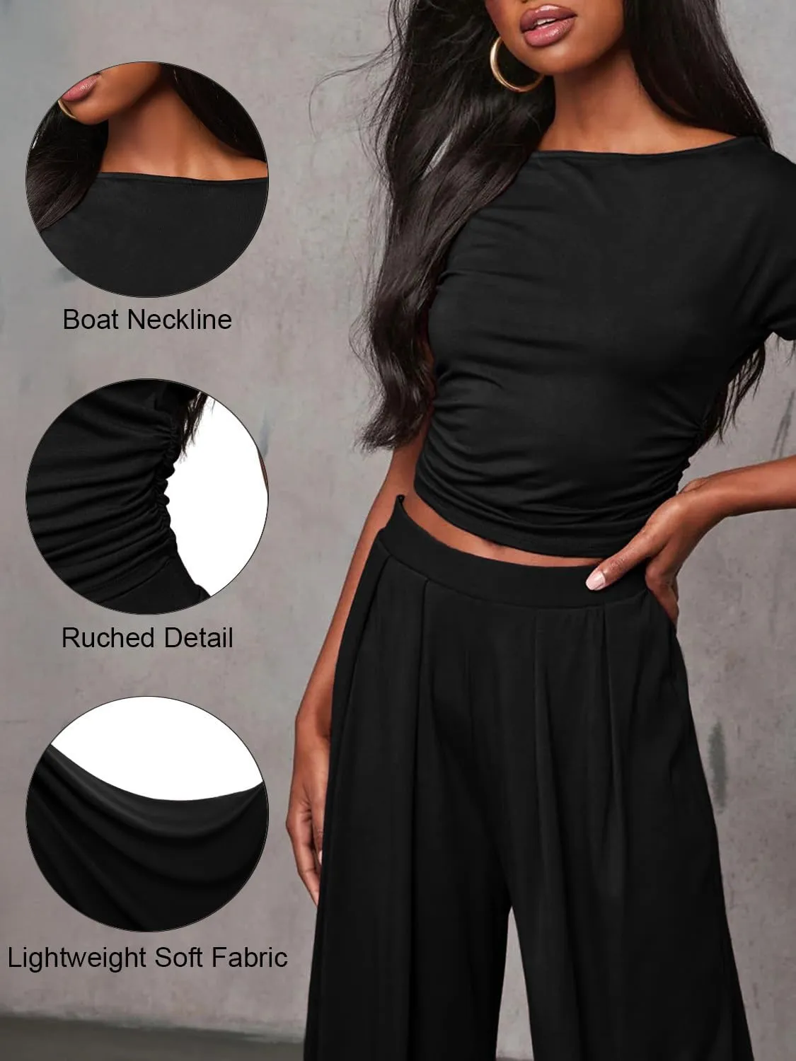 2 Piece Sets for Women Summer Crop Tops, Wide Leg Palazzo Pants Matching Lounge Sets for Women Vacation Outfits