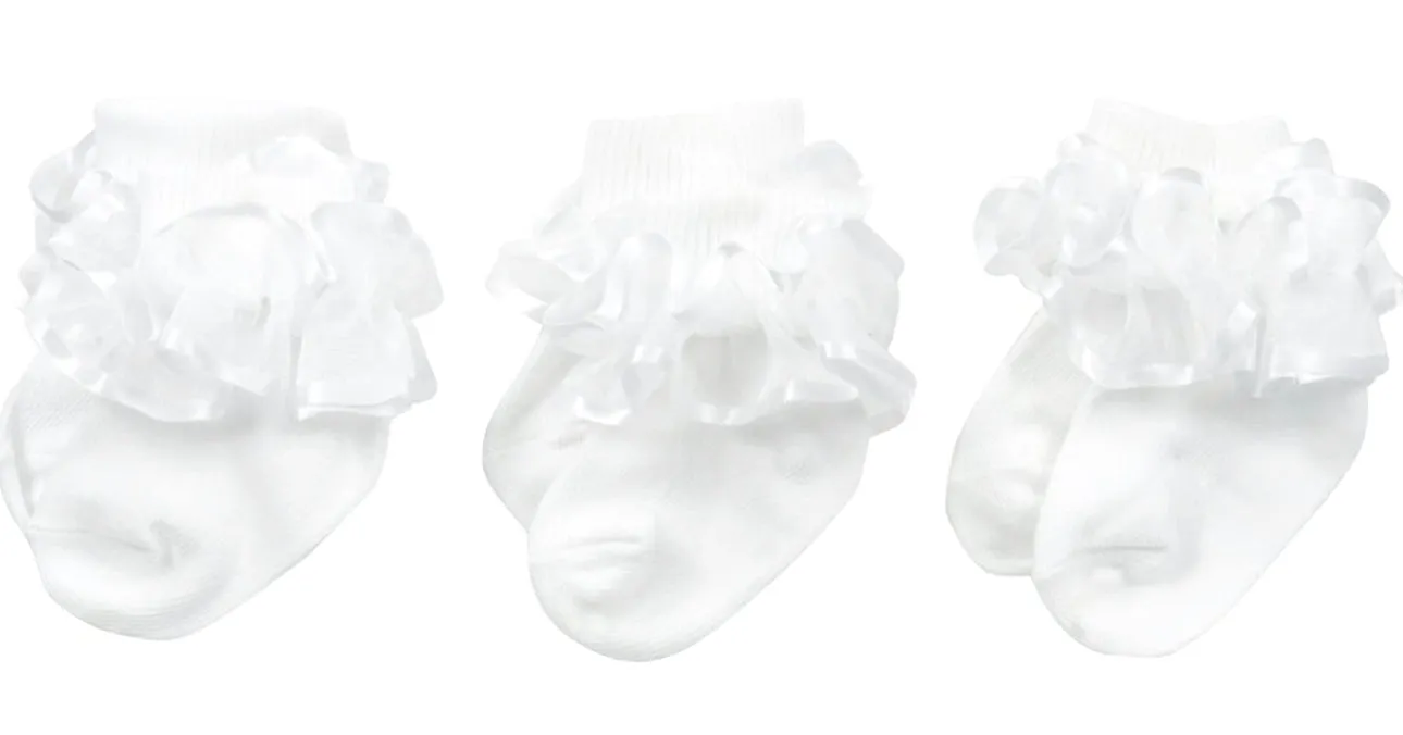 3 Pack Frilly Ribbon Baby Socks