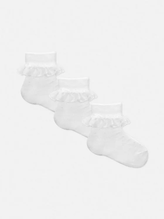 3 Pack Frilly Ribbon Baby Socks