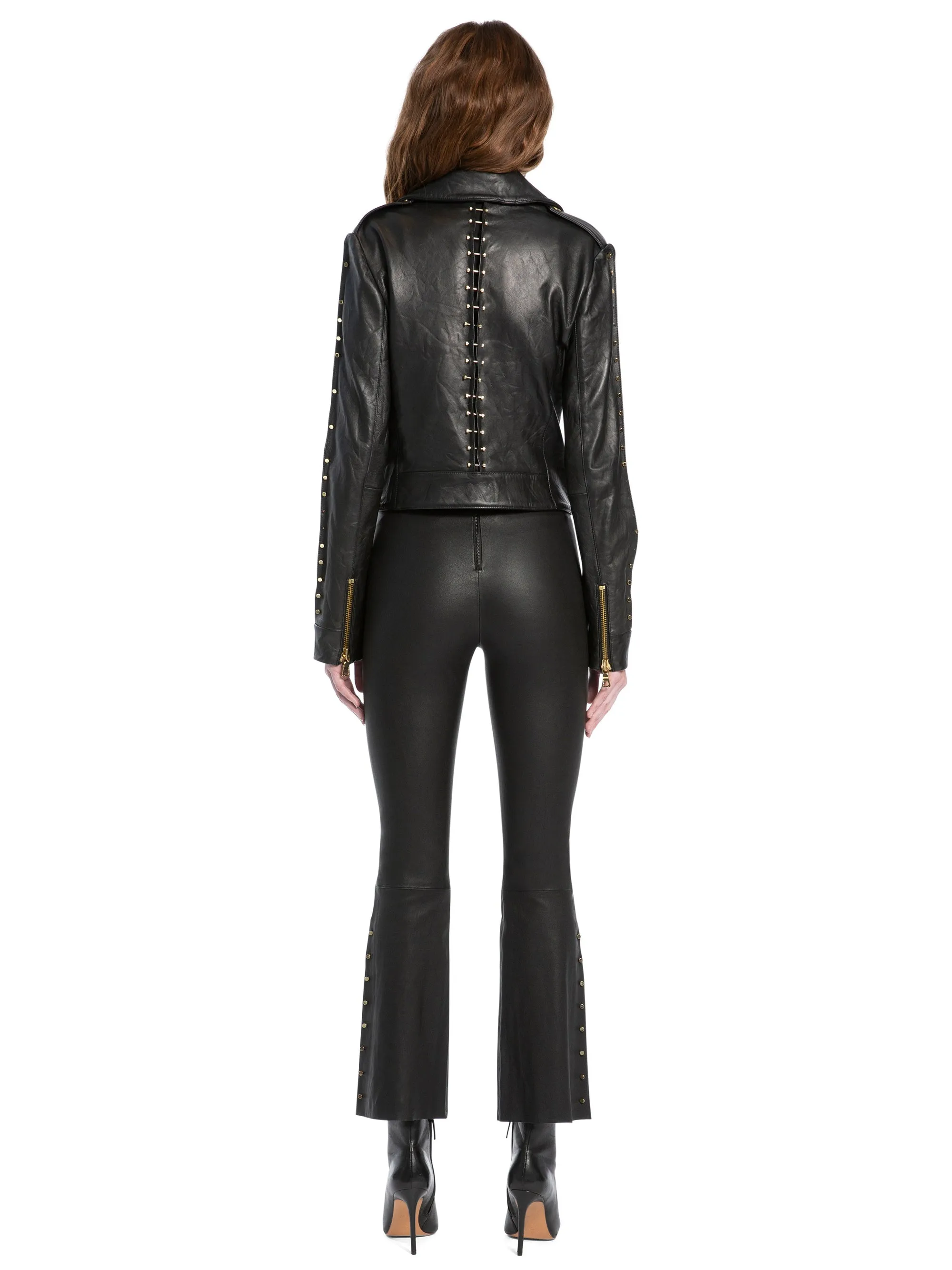 ALICE   OLIVIA- Cody Leather Metal Bar Jacket Black/Gold