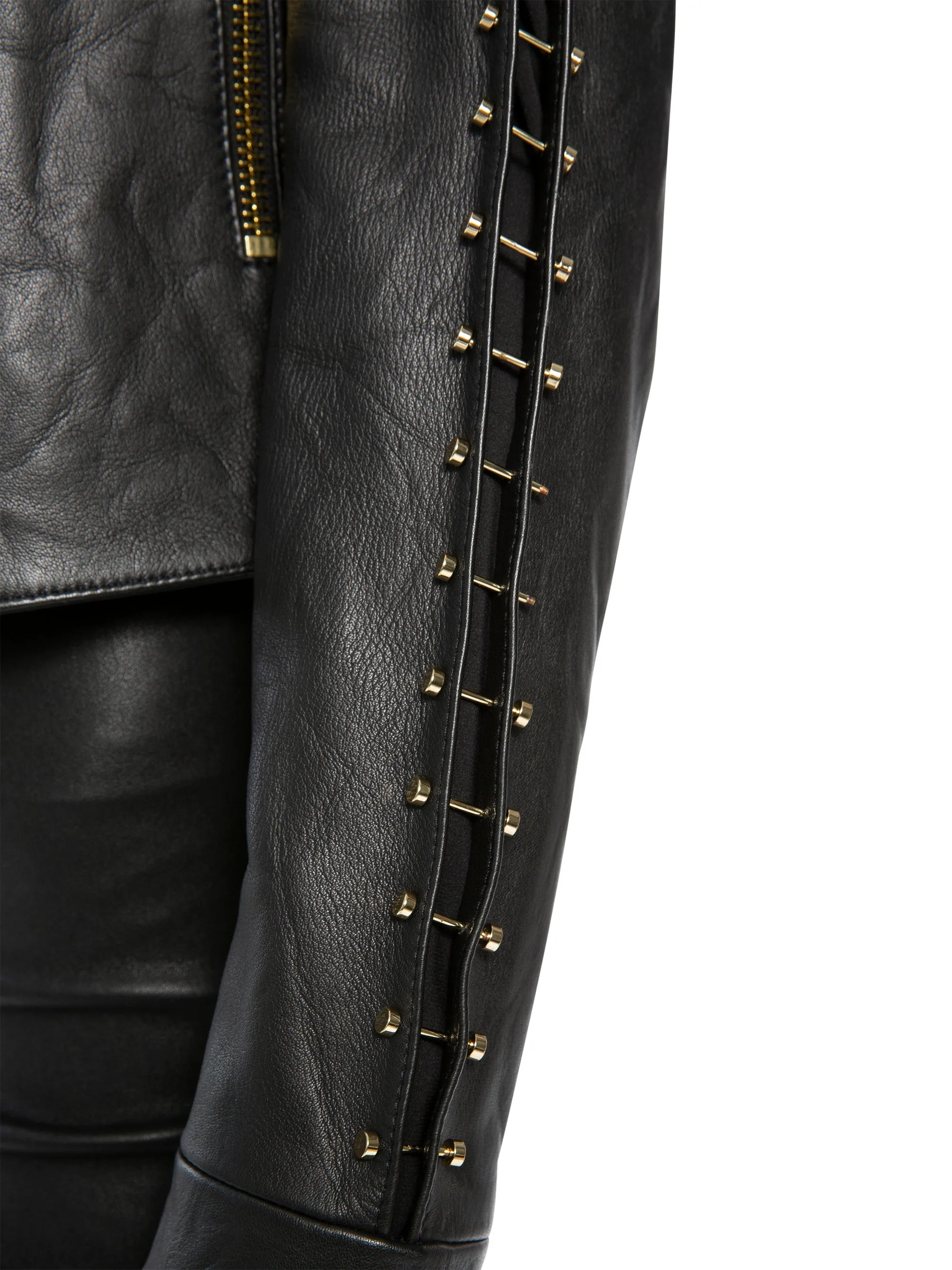 ALICE   OLIVIA- Cody Leather Metal Bar Jacket Black/Gold