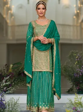Attractive Premium Silk Party Wear Palazzo In Green With Embroidery Work