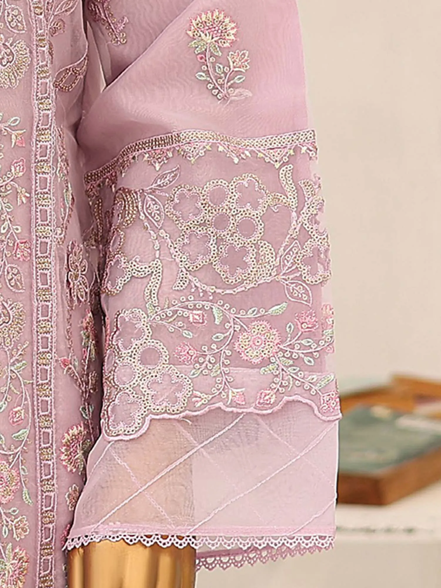 Bin Saeed Luxury Embroidered Organza Suit - Lilac