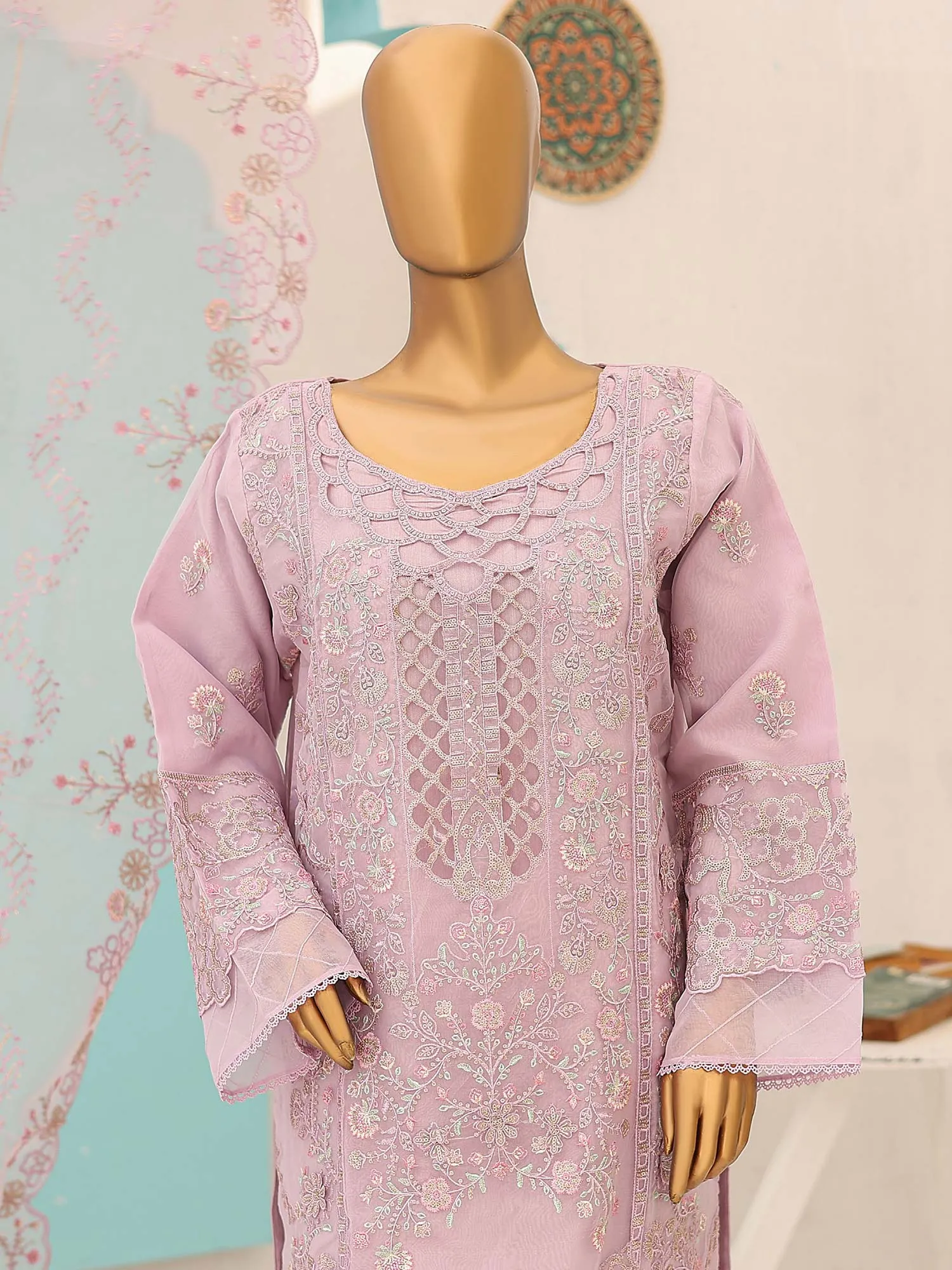 Bin Saeed Luxury Embroidered Organza Suit - Lilac