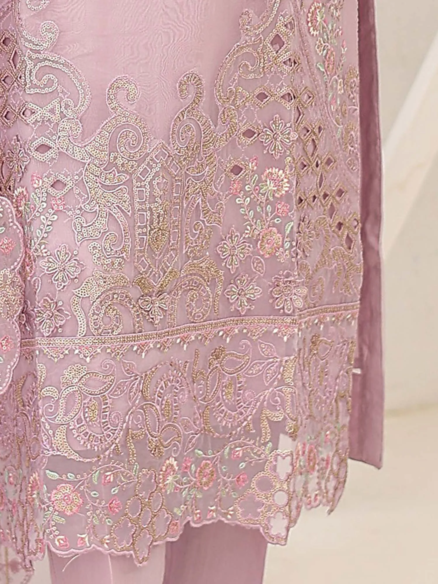 Bin Saeed Luxury Embroidered Organza Suit - Lilac