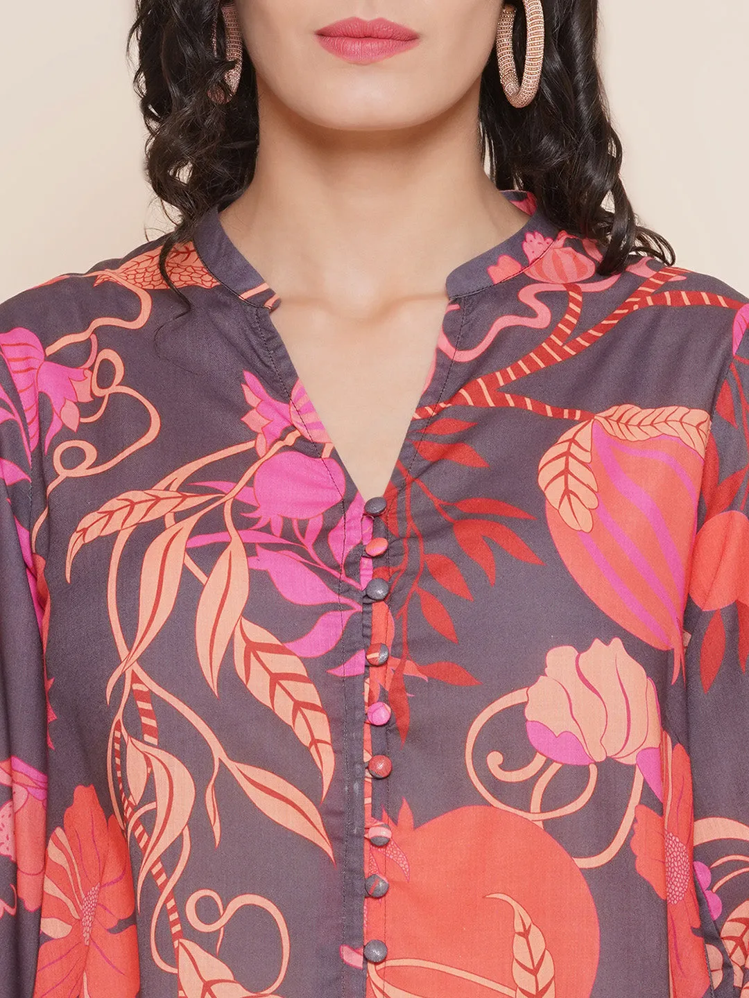 Black Printed Shirt Style Top