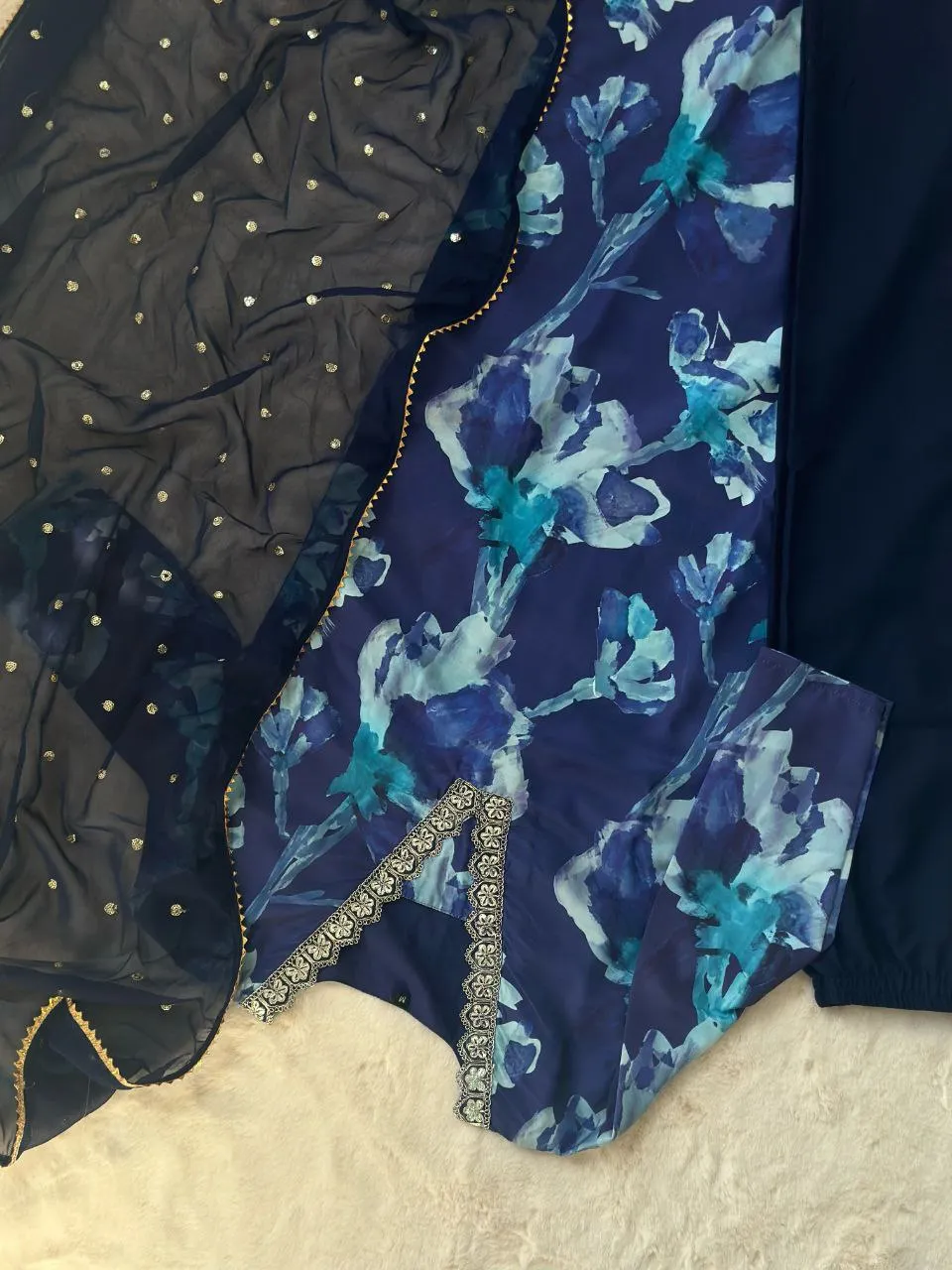 Blue Stunning Digital Print Kurta Set with Embroidered Dupatta