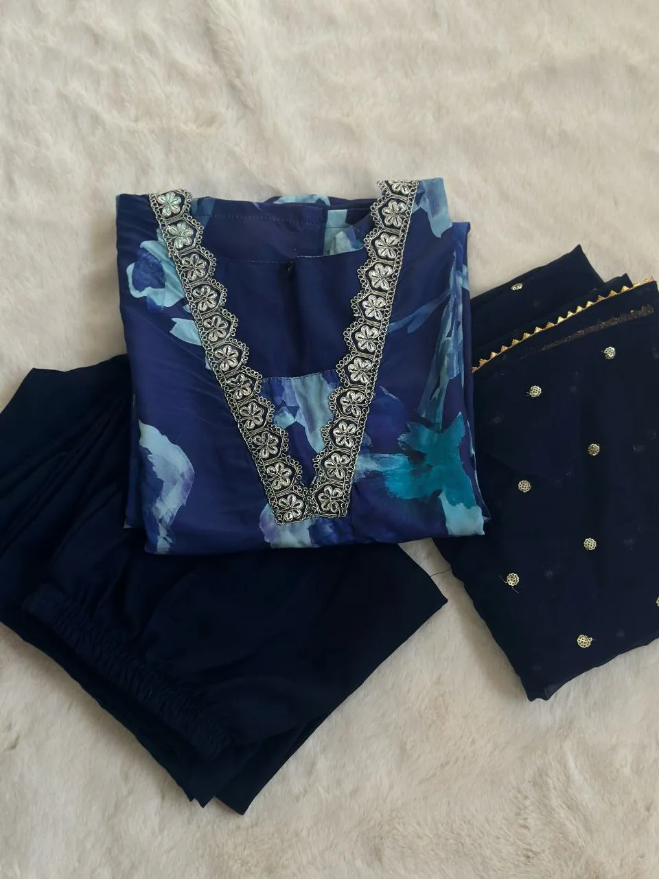 Blue Stunning Digital Print Kurta Set with Embroidered Dupatta
