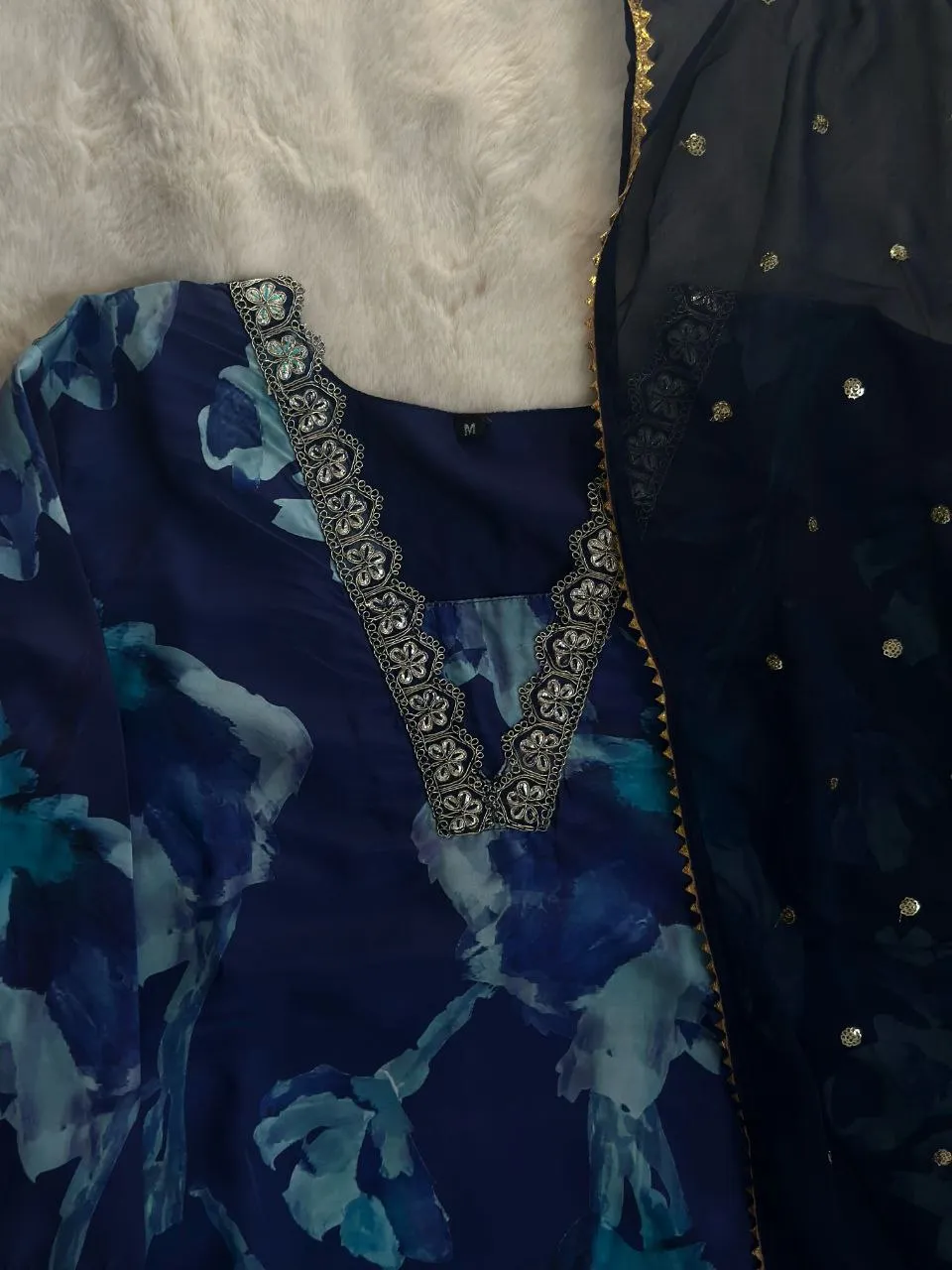Blue Stunning Digital Print Kurta Set with Embroidered Dupatta