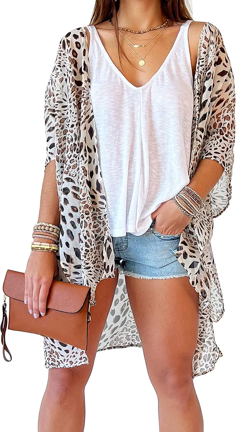 CATCHY & CRAFTY Swimsuit Coverup for Women Kimono Cardigan Beach Floral Boho Print Resort Wear Cruise Gift