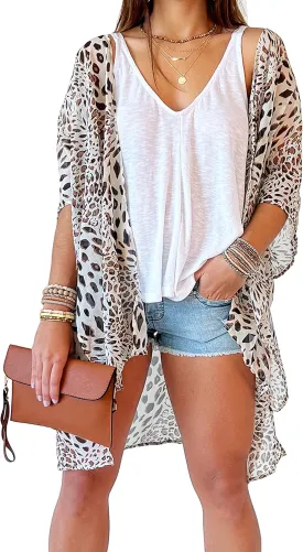 CATCHY & CRAFTY Swimsuit Coverup for Women Kimono Cardigan Beach Floral Boho Print Resort Wear Cruise Gift