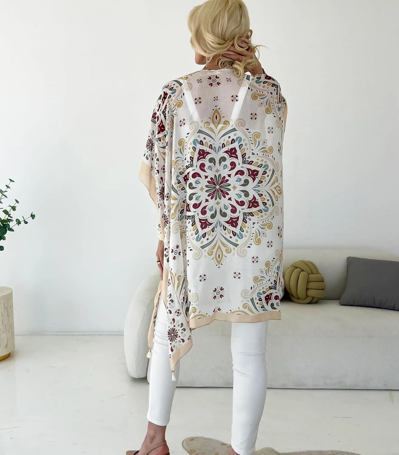 CATCHY & CRAFTY Swimsuit Coverup for Women Kimono Cardigan Beach Floral Boho Print Resort Wear Viscose