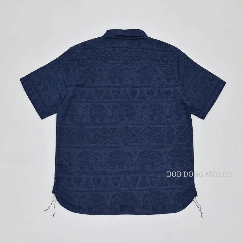 Cotton Flax Elephant Pat Retro Short Sleeve Shirts