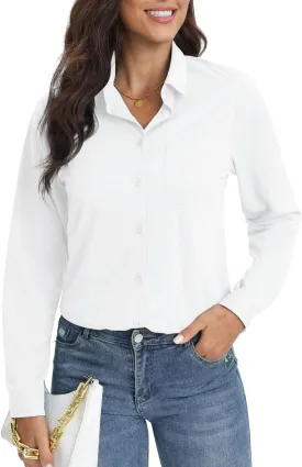COUXILY Soft Wrinkle-Free Button Down Stretch Shirts for Women, Breathable Moisture-Wicking Casual Work Dress Tops