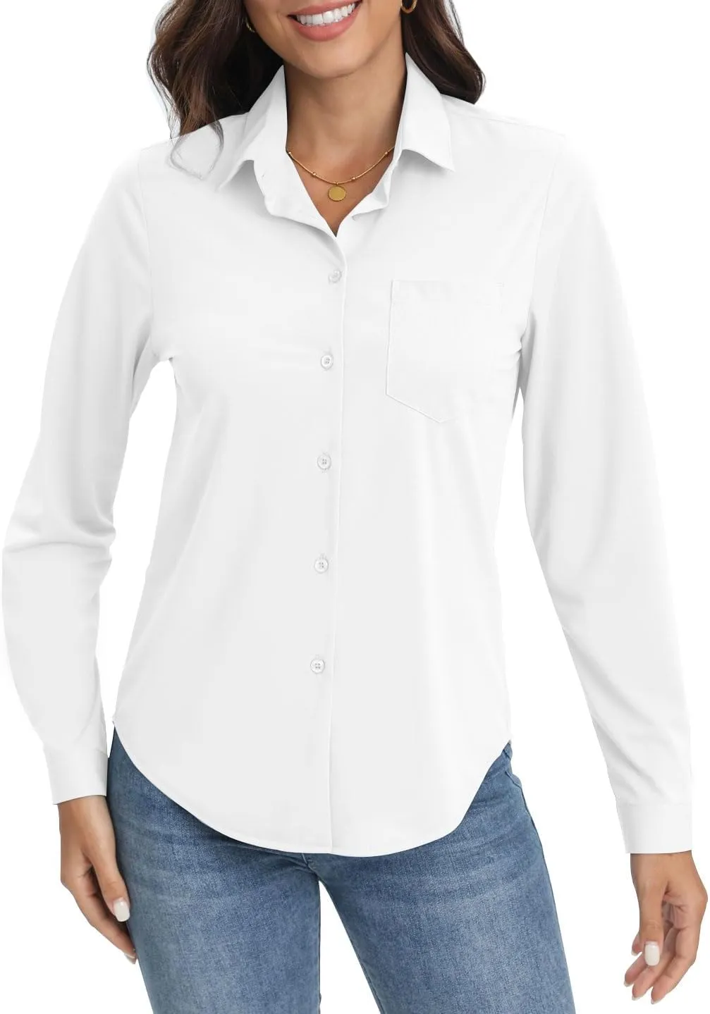 COUXILY Soft Wrinkle-Free Button Down Stretch Shirts for Women, Breathable Moisture-Wicking Casual Work Dress Tops