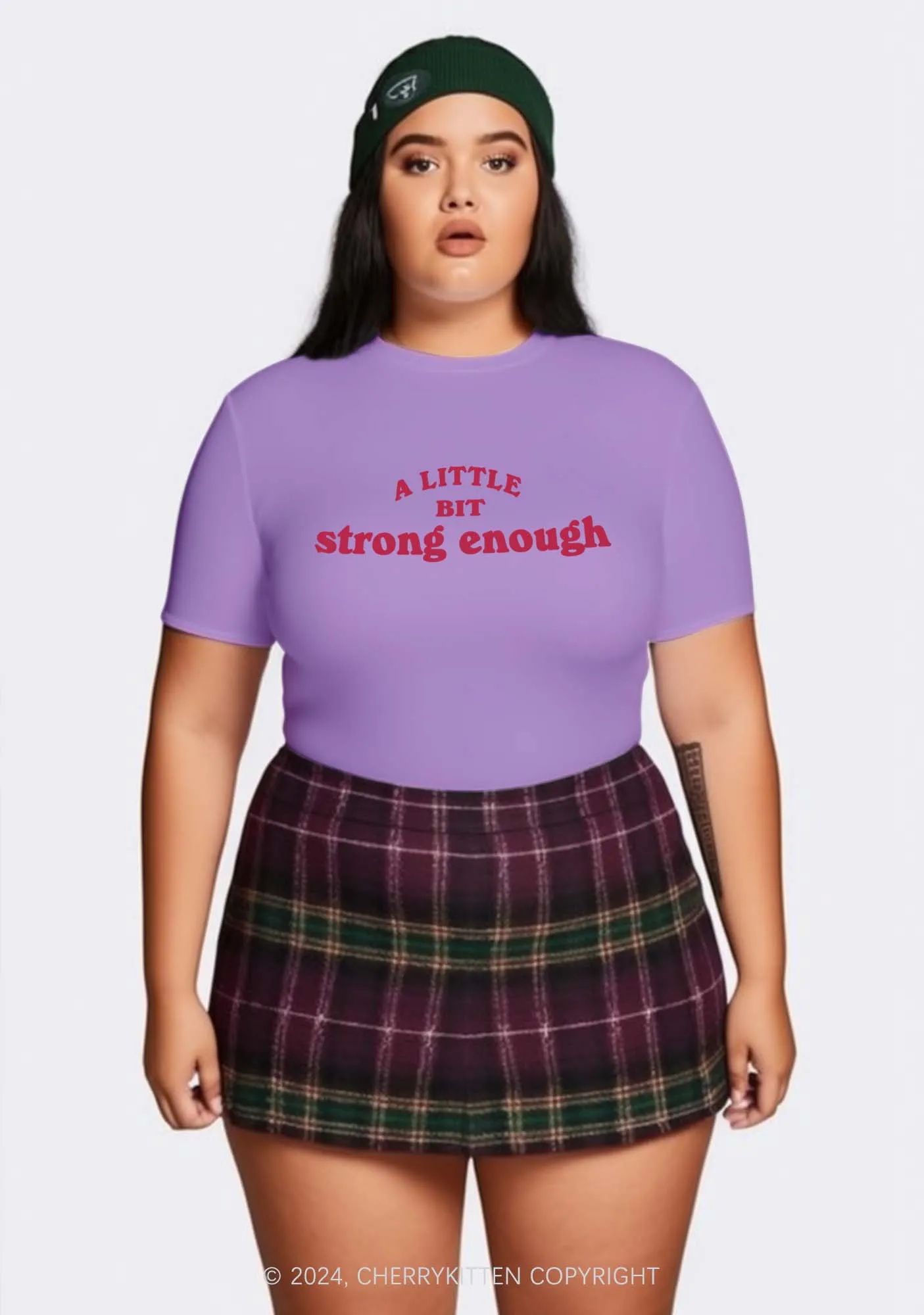 Curvy Strong Enough Y2K Baby Tee Cherrykitten