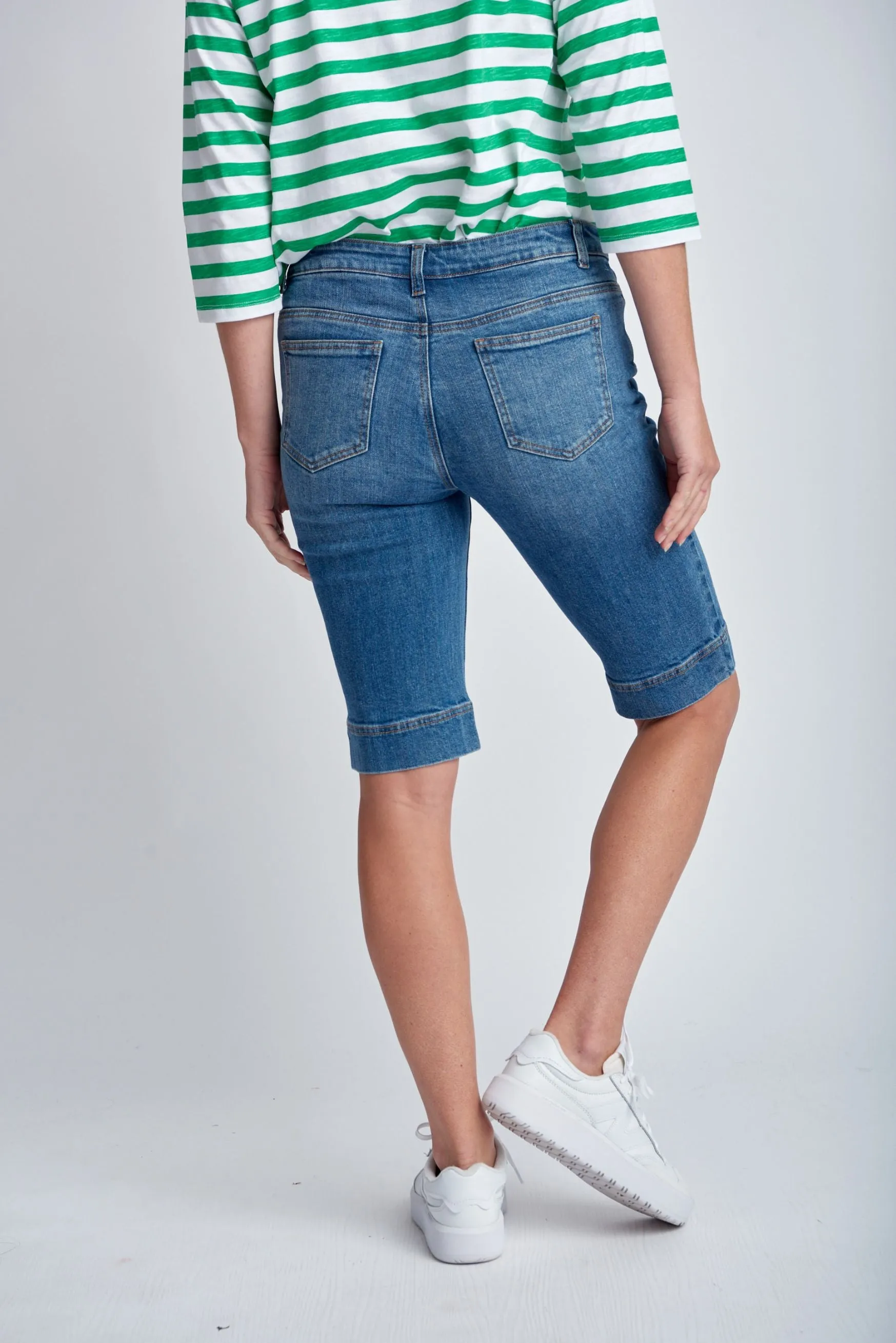Denim Knee Length Shorts Light Blue