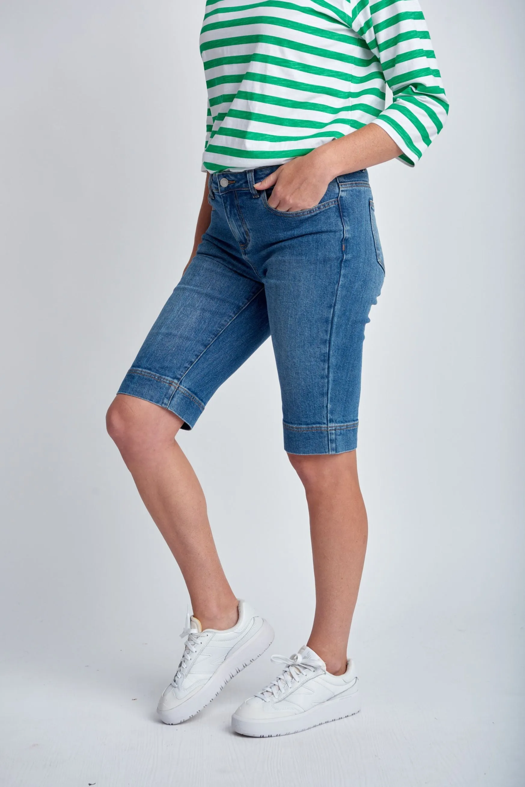 Denim Knee Length Shorts Light Blue