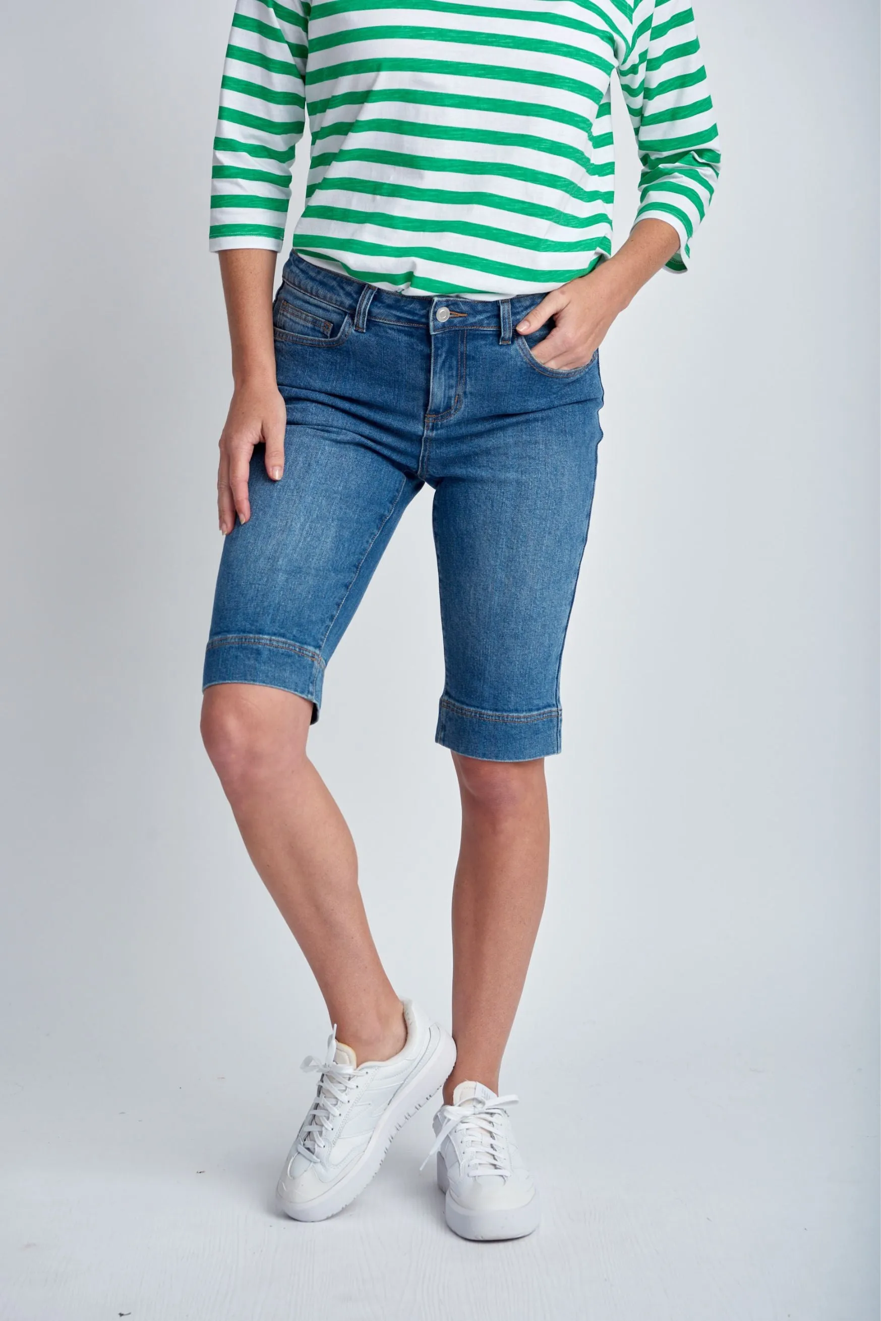 Denim Knee Length Shorts Light Blue