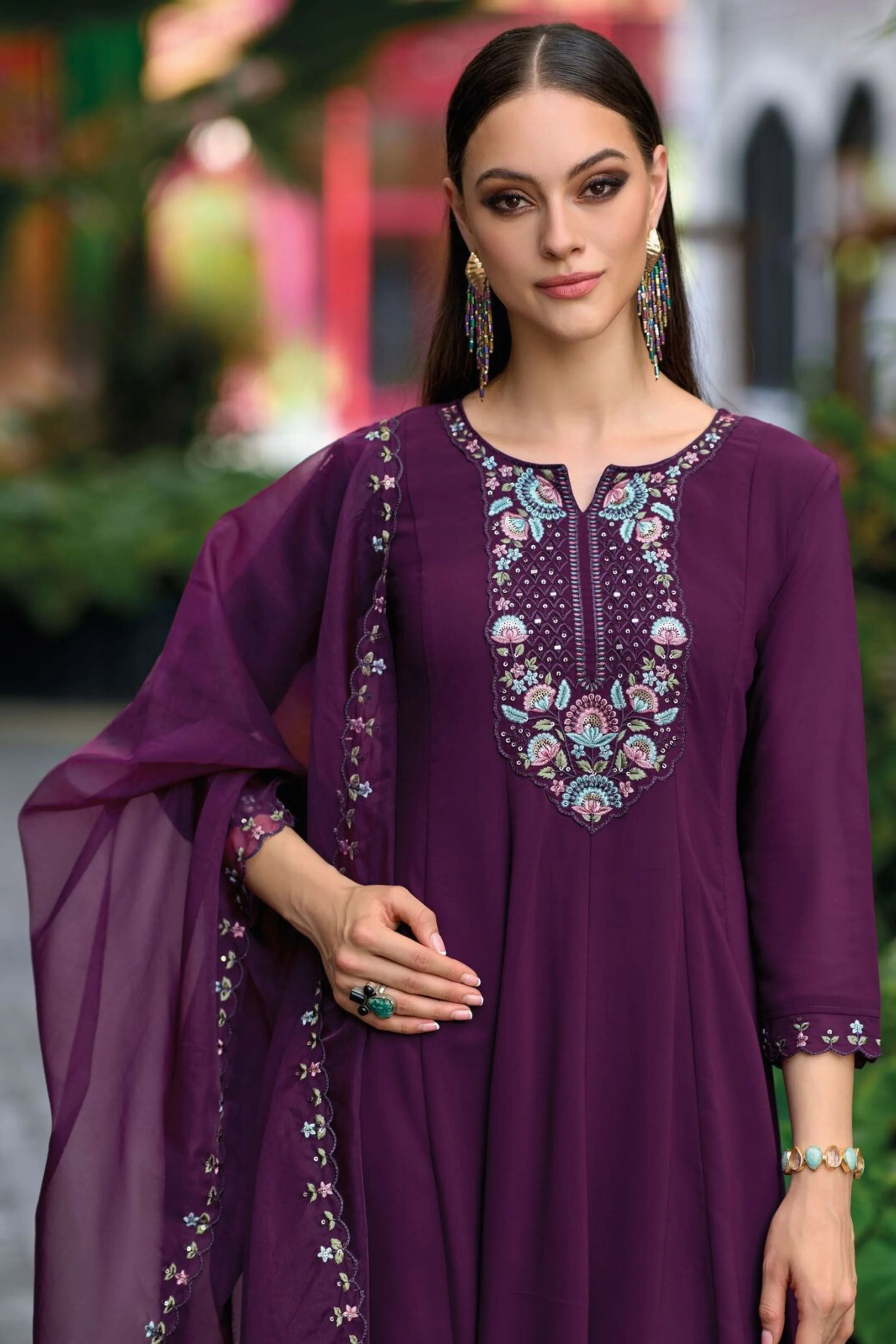 Elegant Purple Color Softy Viscose Salwar Suits With Embroidery Work For Women