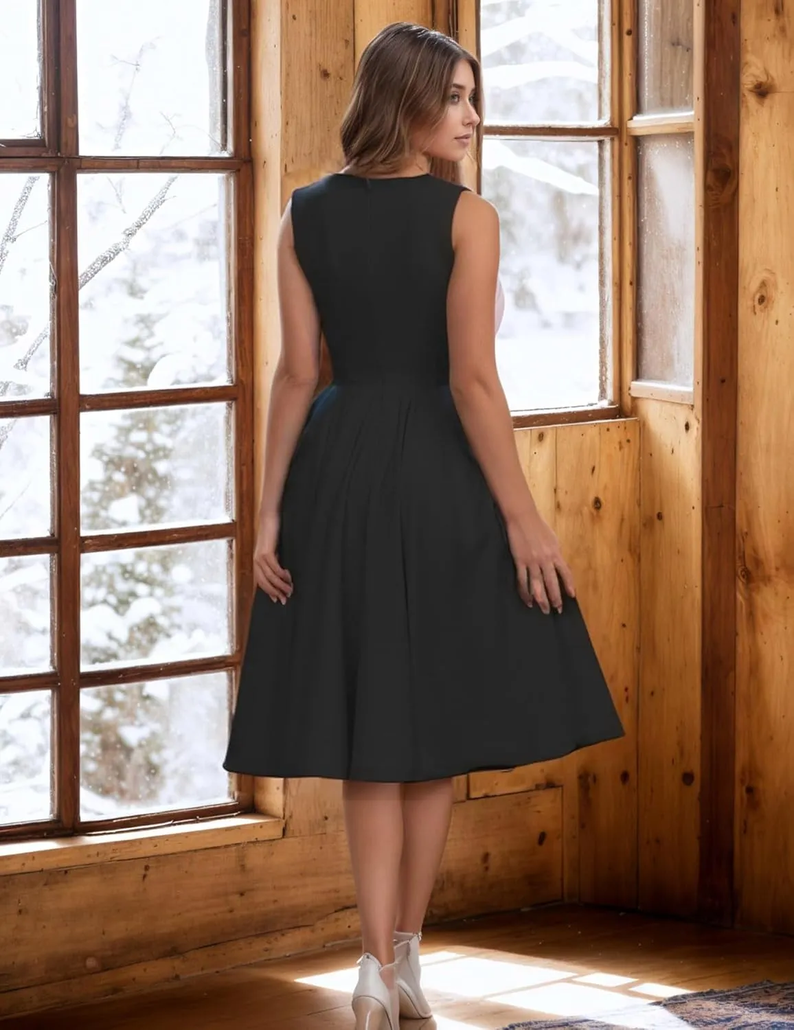 FENJAR Women's Formal Dresses Casual Wedding Guest Church Work Elegance Audrey Hepburn Style A-line Midi Dress