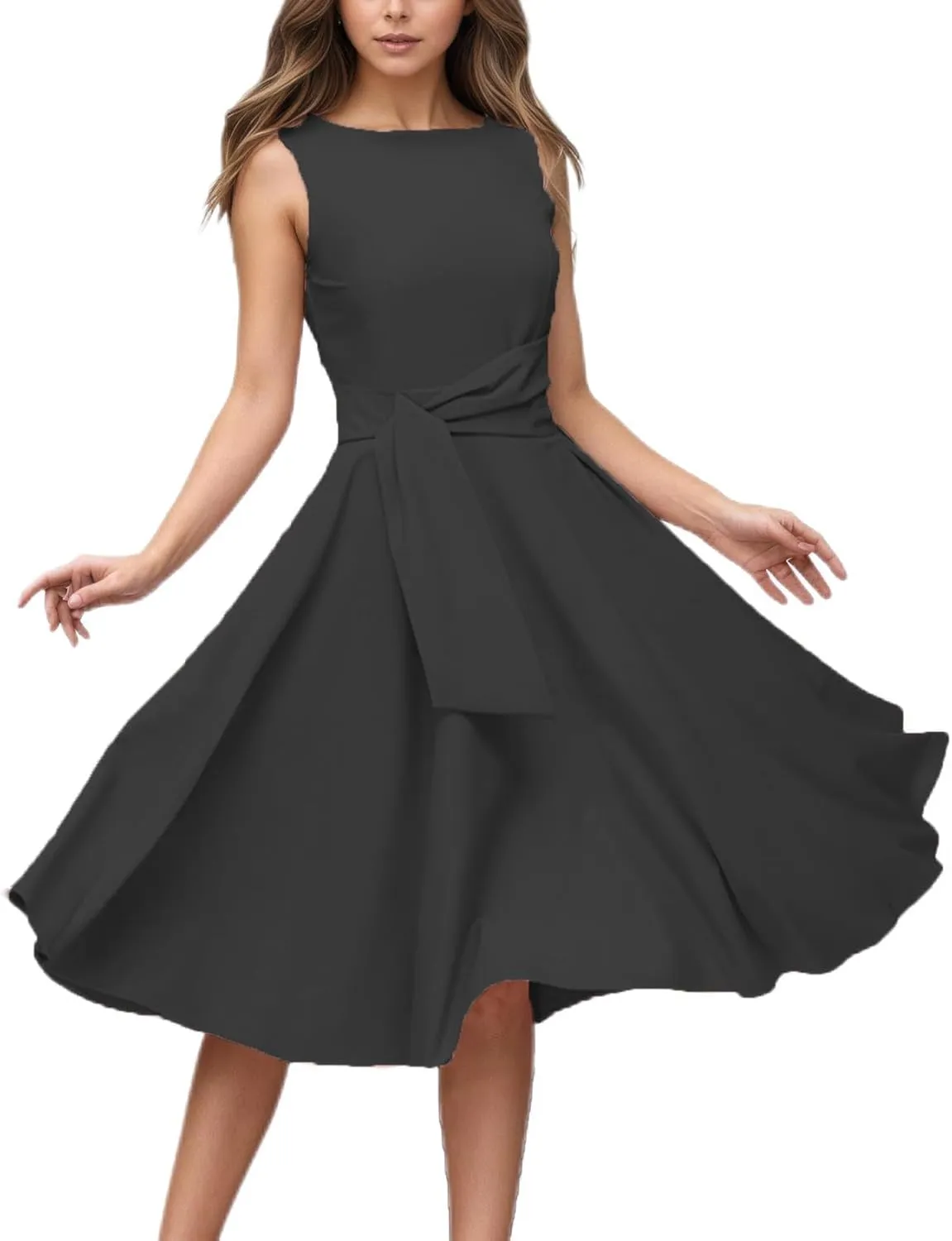 FENJAR Women's Formal Dresses Casual Wedding Guest Church Work Elegance Audrey Hepburn Style A-line Midi Dress