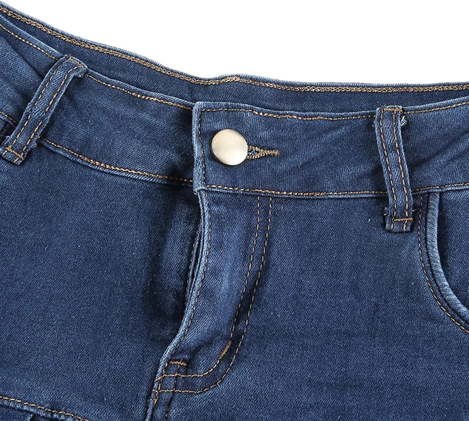 FOMOYUU Women's Denim Pleated Skirt Solid Color High Waist Mini A-line Skirt Ruffled Casual Slim Fit Short Skirt