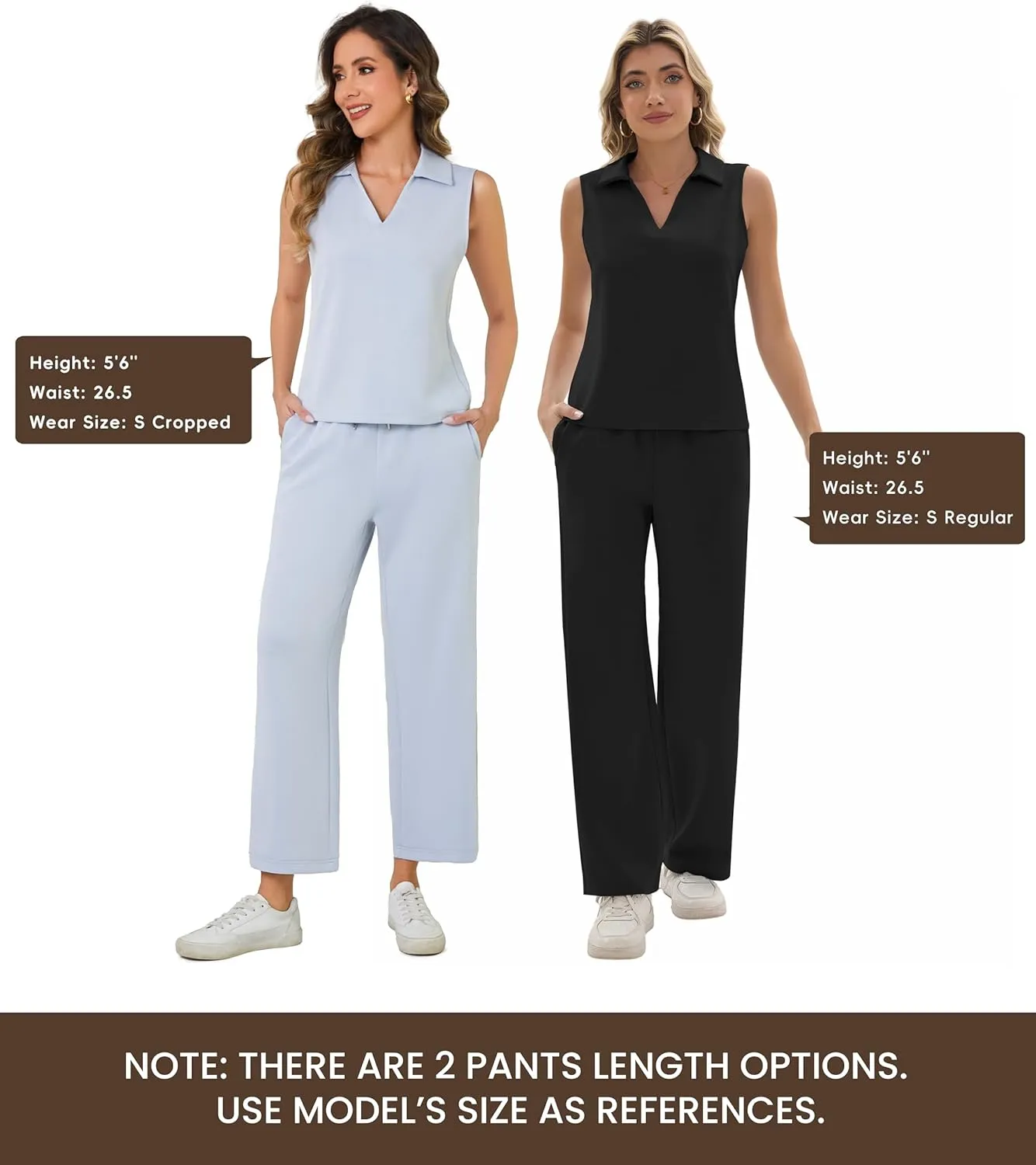 FUNYYZO Women's 2 Piece Outfits Lounge Sets Casual Sleeveless Summer V-Neck Dressy Collared Tracksuit Lounge