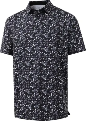Golf Polo Shirts for Men - Print Moisture Wicking Quick Dry Short Sleeve Collared Polo Shirts for Golf Tennis Wear