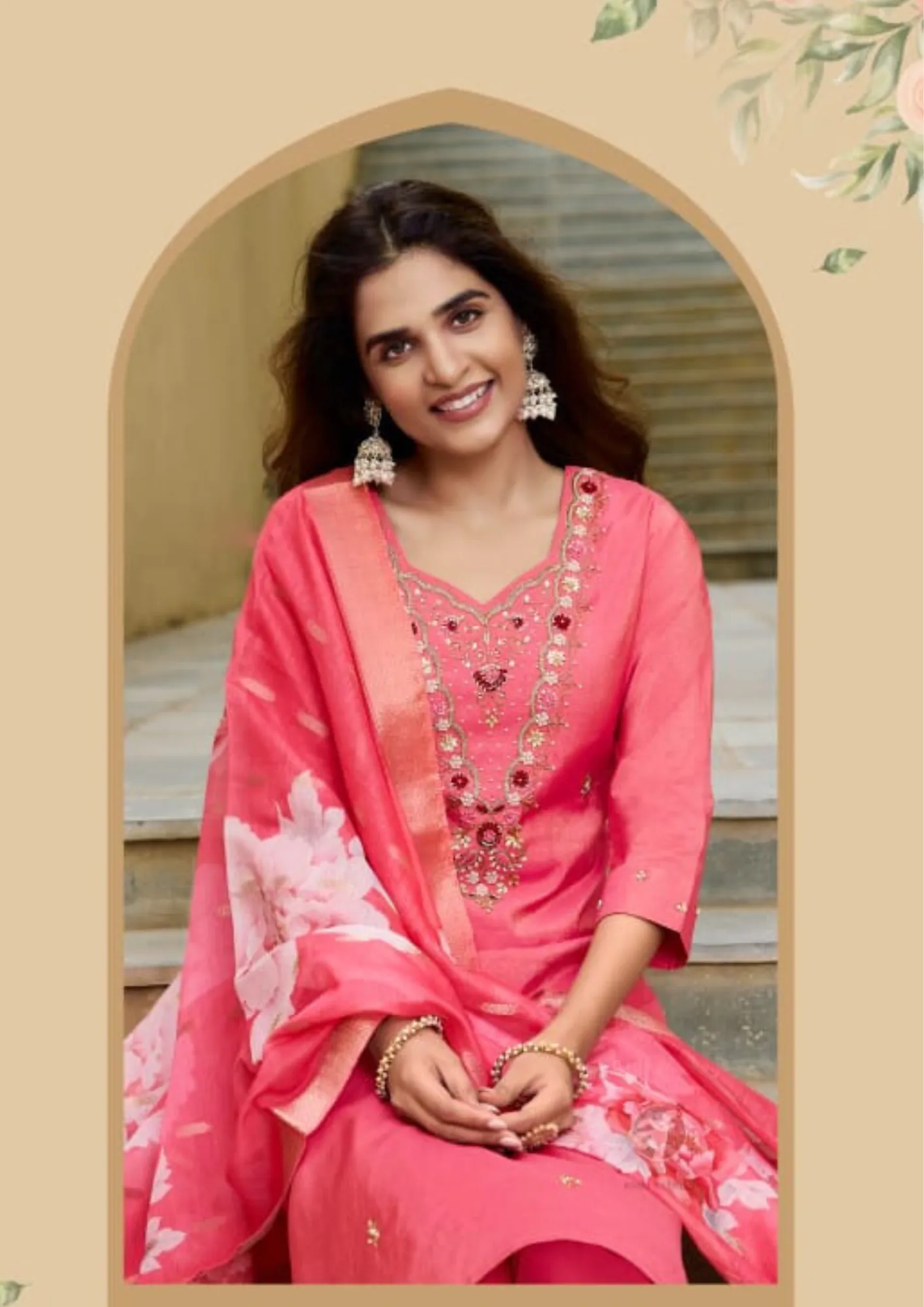 Gorgeous Pink Color  Hand Work Salwar Suits With Dupatta Set For Women