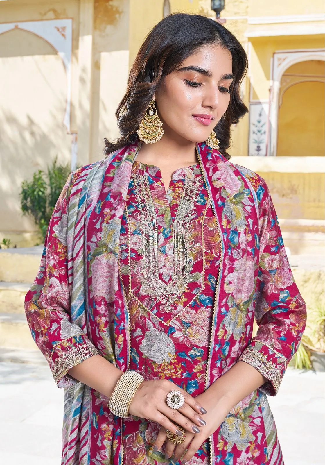 Gorgeous Red Colored Party Wear Kurti And Suits With Lace Work Dupatta