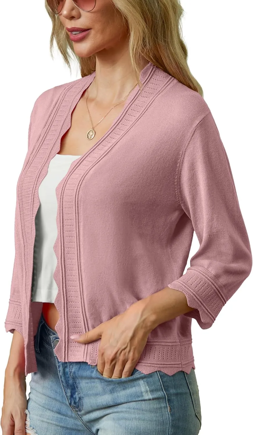 GRECERELLE Women's 2025 3/4 Sleeve Light Weight Summer Knit Loose Casual Cropped Cardigan Shrugs Sweater