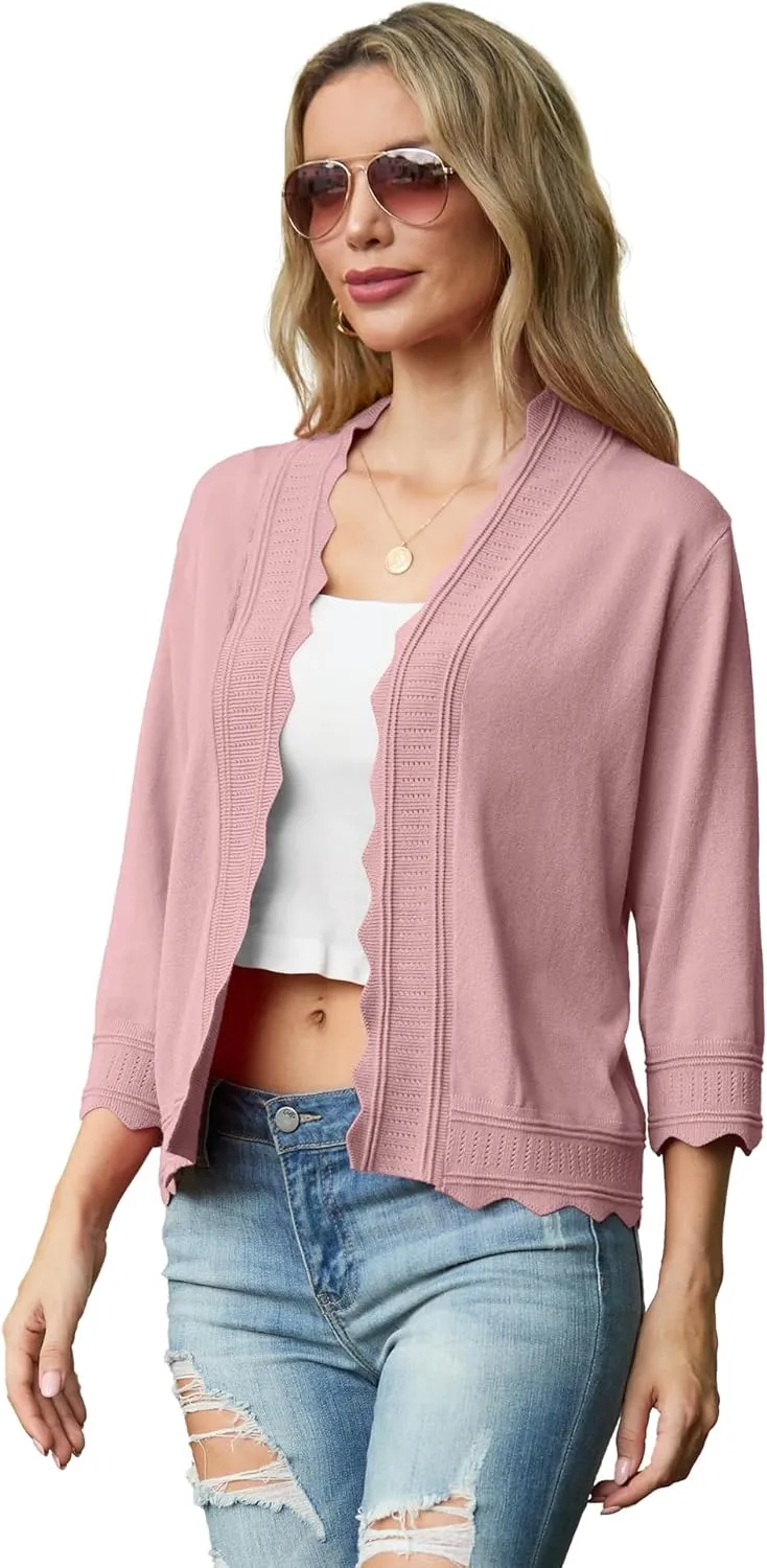 GRECERELLE Women's 2025 3/4 Sleeve Light Weight Summer Knit Loose Casual Cropped Cardigan Shrugs Sweater