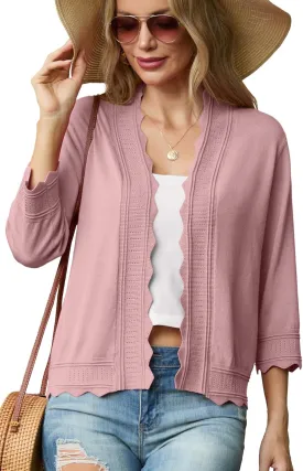 GRECERELLE Women's 2025 3/4 Sleeve Light Weight Summer Knit Loose Casual Cropped Cardigan Shrugs Sweater