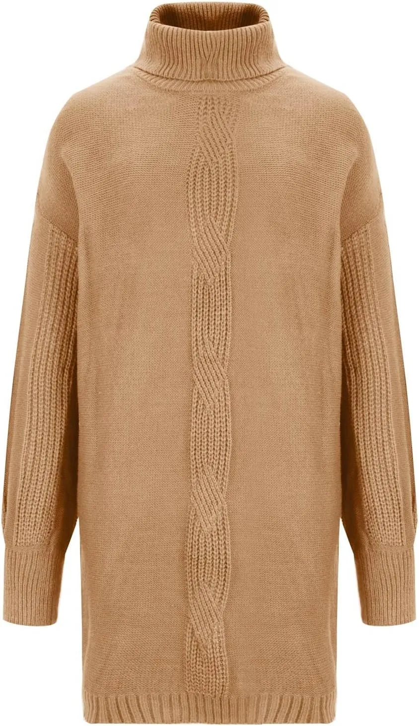 HGps8w Women's Pullover Turtleneck Sweater Dress, Loose Lantern Long Sleeve Cable Knit Casual Cozy Midi Dresses