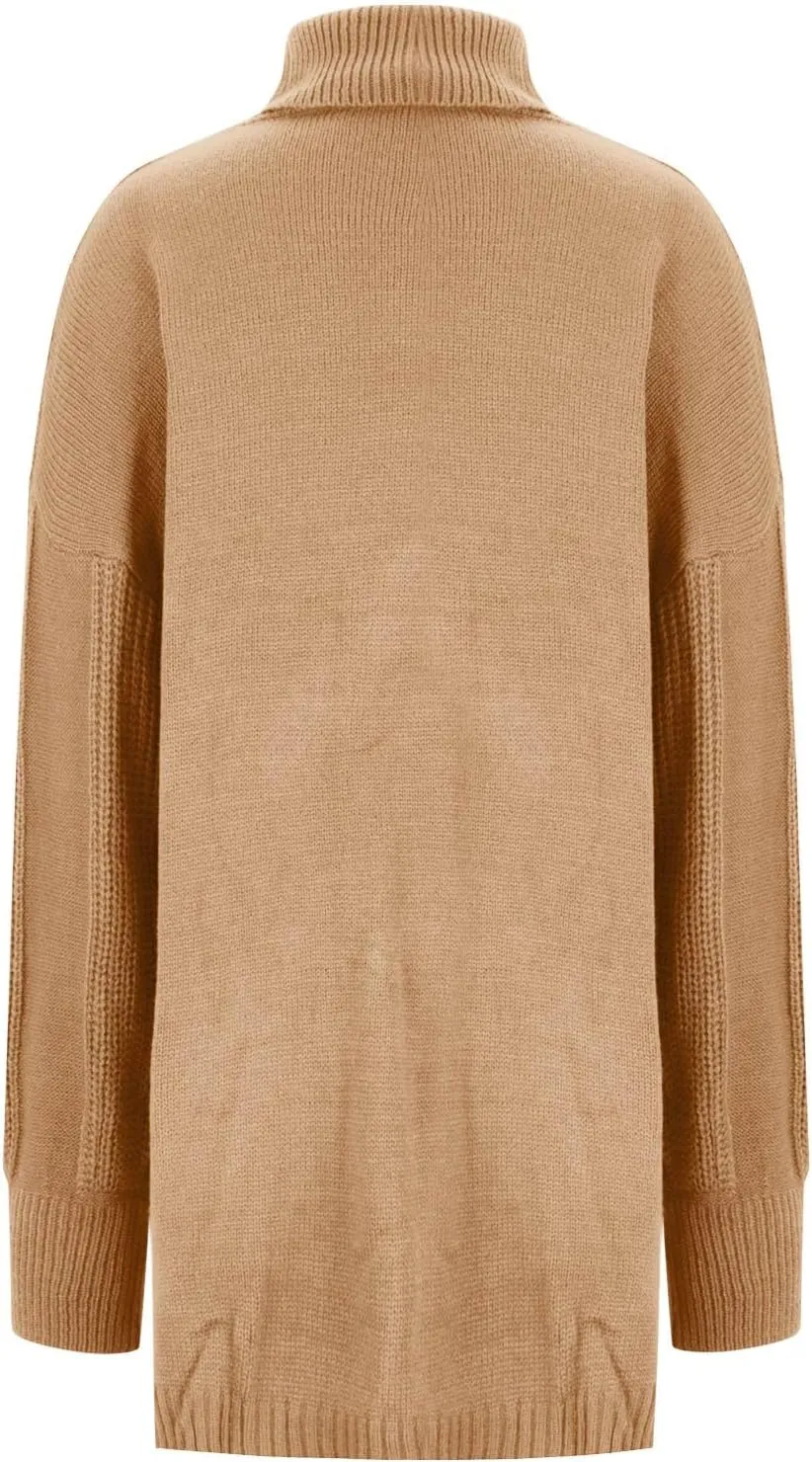 HGps8w Women's Pullover Turtleneck Sweater Dress, Loose Lantern Long Sleeve Cable Knit Casual Cozy Midi Dresses