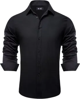Hi-Tie Men's 4-Way Stretch Dress Shirts Wrinkle-Free Casual Long Sleeve Button Down Shirt