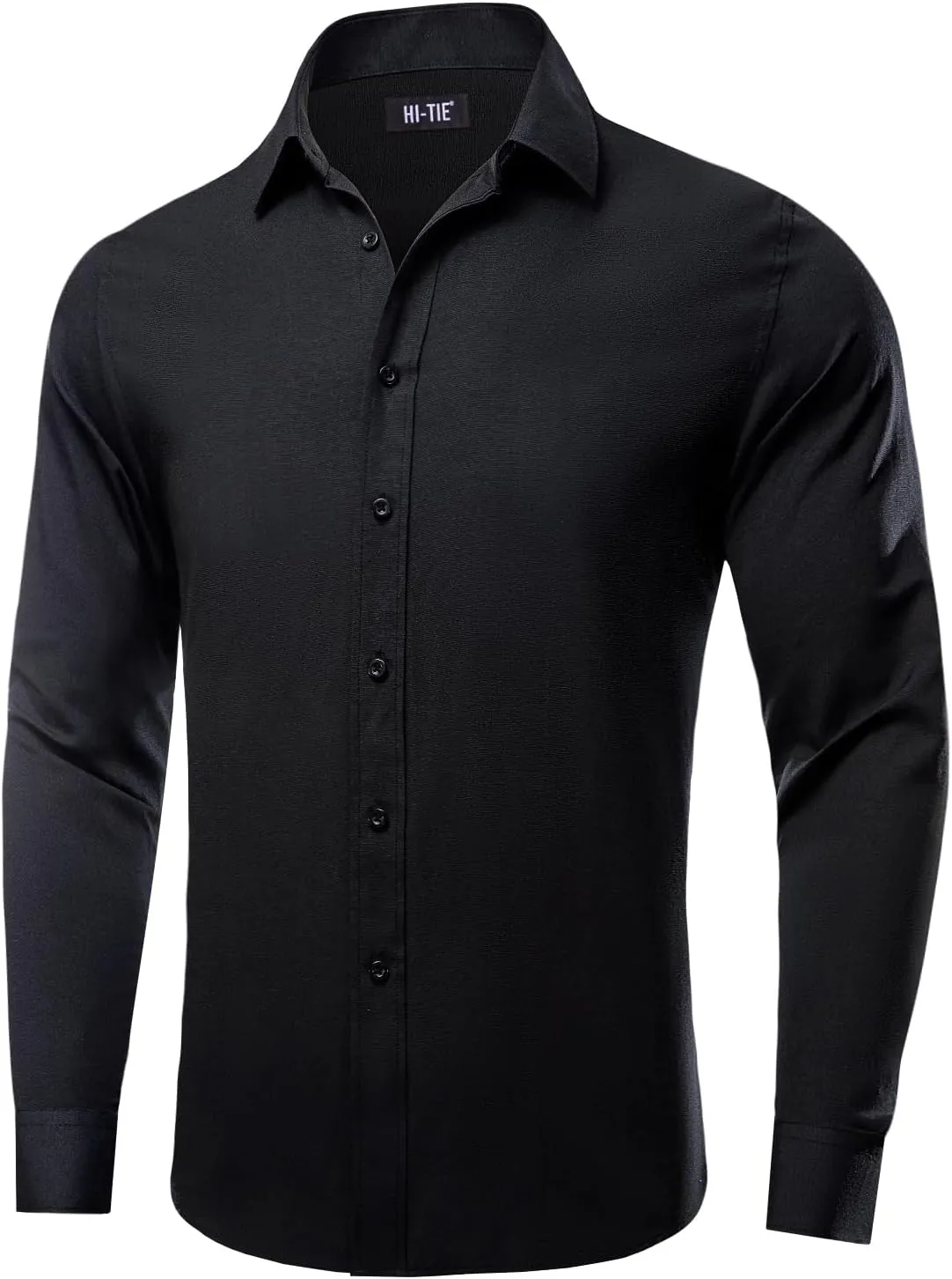 Hi-Tie Men's 4-Way Stretch Dress Shirts Wrinkle-Free Casual Long Sleeve Button Down Shirt