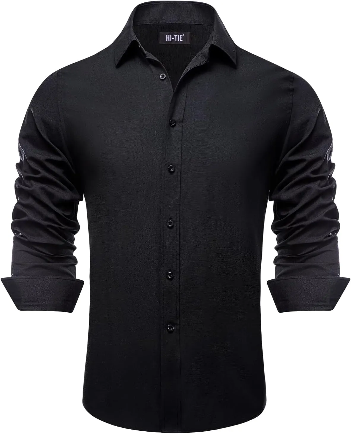 Hi-Tie Men's 4-Way Stretch Dress Shirts Wrinkle-Free Casual Long Sleeve Button Down Shirt