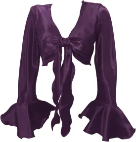 Indian Trendy Women's Satin Ruffle Sleeve Tie Top Choli Blouse Belly Dance Gypsy