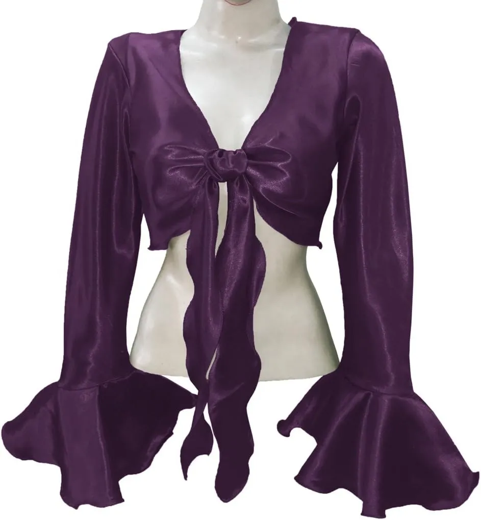 Indian Trendy Women's Satin Ruffle Sleeve Tie Top Choli Blouse Belly Dance Gypsy
