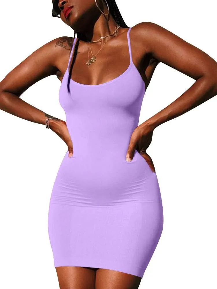 LCNBA Sexy Spaghetti Strap Tank Dress Basic Backless Bodycon Club Party Mini Dress