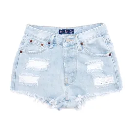Light Wash, Distressed  High Waisted Denim Shorts  - The Remi