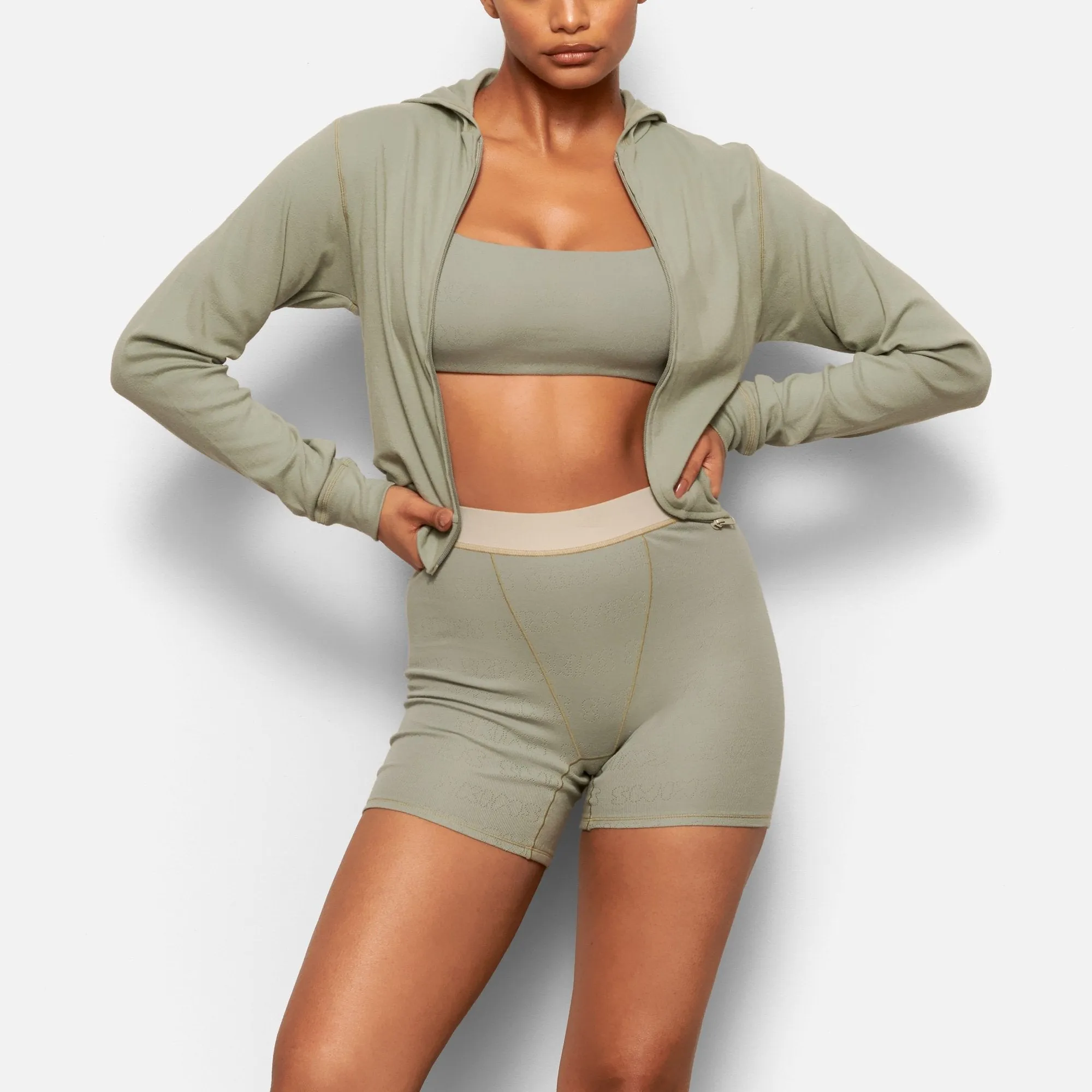 LOGO POINTELLE ZIP HOODIE | MINERAL