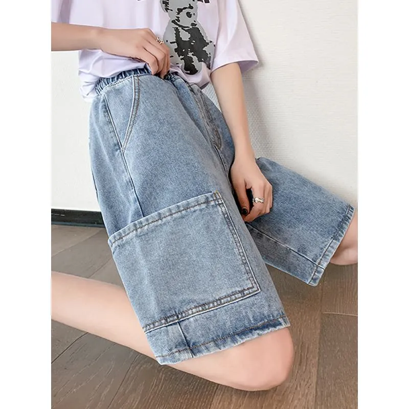 Loose-Fit Straight Workwear Wide-Leg Slimming Simplicity Denim Shorts