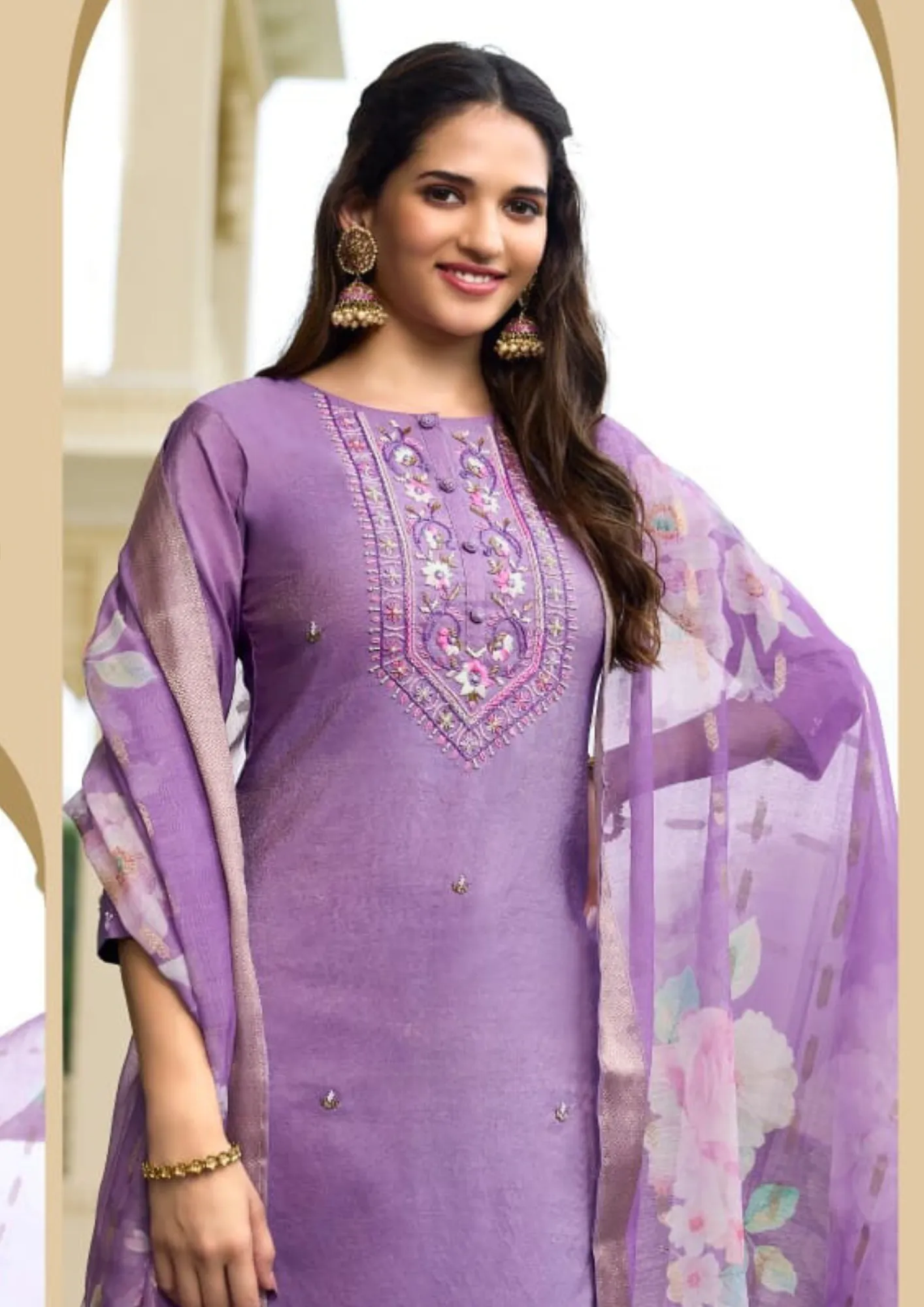 Lovely Lavender Color Hand Work Salwar Suits With Dupatta Set For Women