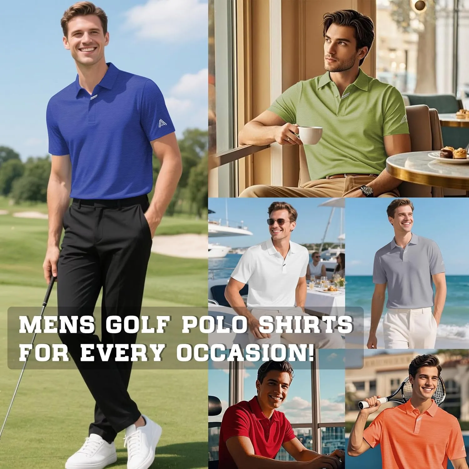 Lzzidou Polo Shirts for Men Short Sleeve Golf Polo Shirts Stretch Moisture Wicking Performance Athletic Tees